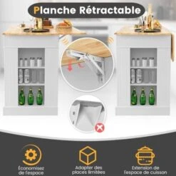 GOPLUS Desserte De Cuisine Desserte En Bois Avec Placard Étagères Niveaux Réglables Et Tiroirs, 120x91x92CM, Blanc -VIDAXL || Bosch || Whirlpool Soldes 93571813 2