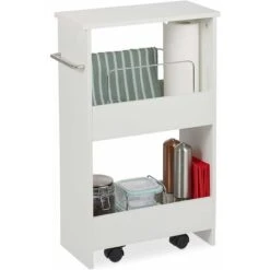 Chariot De Niche, 2 Compartiments, Désserte Sur Roulettes, Meuble étroit, Bain Et Cuisine, MDF, 80% Panneau De Fibres Fer 10% Plastique, Blanc, Argenté, Noir, 1 élément
