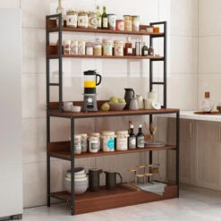 Étagère De Cuisine, Avec étagères De Rangement 5-tier Cuisine Boulanger Rack Avec Hotte, Stand De Four à Micro-ondes Industriel, Autoportant Cuisine Chariot De Stockage étagère Organisateur Pour Les é