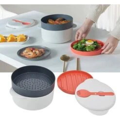 Récipient Vapeur Pour Micro-Ondes, Multicouche Pour éviter Les Brûlures Double Oreille Poignée Empilable 2 Litres Cuisine Micro-Ondes Cuiseur à Légumes Sans Danger Pour La Cuisine -VIDAXL || Bosch || Whirlpool Soldes 95346931 2