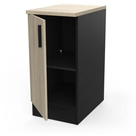 Meuble Bas De Cuisine 40 Cm 1 Porte Noir/Chêne - ABINCI - L 40 X L 60 X H 85 Cm 5 Meuble Bas De Cuisine 40 Cm 1 Porte Noir/Chêne - ABINCI - L 40 X L 60 X H 85 Cm – Image 3
