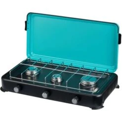 Plaque De Cuisson Gaz Portable 3 Feux 3000W Rechaud Gaz Butane/Propane Bruleurs Inox Couvercle Amovible INTEC