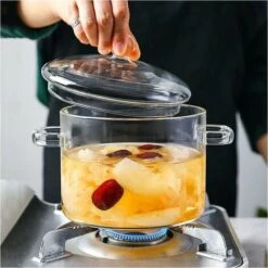 Casserole En Verre Borosilicate - Casserole à Pâtes Instantanée Avec Couvercle Pour La Maison, La Cuisine, Le Restaurant, Le Four, Le Micro-ondes Et Le Lave-vaisselle(1900ml)