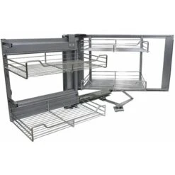 KuKoo – 4 Paniers Coulissants D’Angle Côté Gauche En Métal Pour Placard Ou Cabinet De Cuisine Entre 90 – 100cm